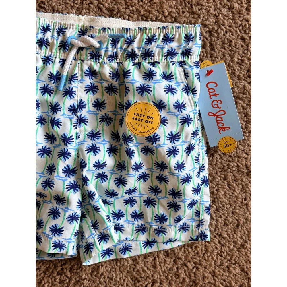 Cat & Jack Tropical Palm Tree Mesh Lined Swim Trunks Shorts Boys XS 4/5 NWT NEW